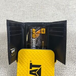 Men's‎ Wallet Black Caterpillar Trifold RFID Wallet Enamel Logo Rugged